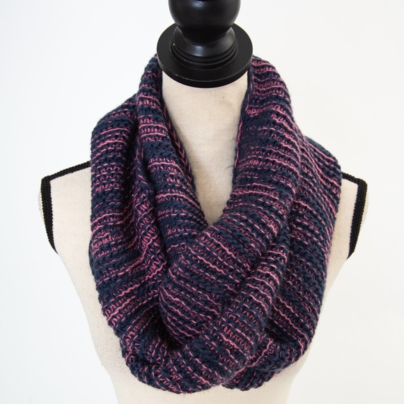 Comfy cozy warm navy & pink tweed blend preppy infinity scarf 100% acrylic - Picture 4 of 9